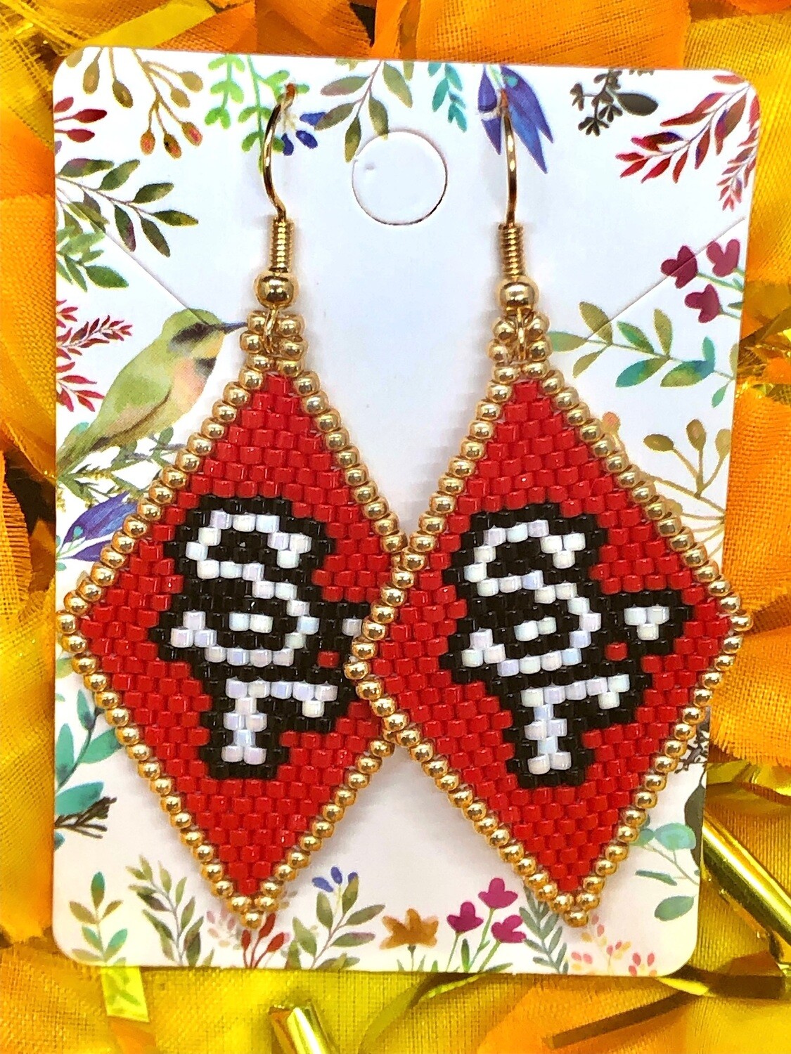 Red Gold Black & White Diamond Sport Earrings