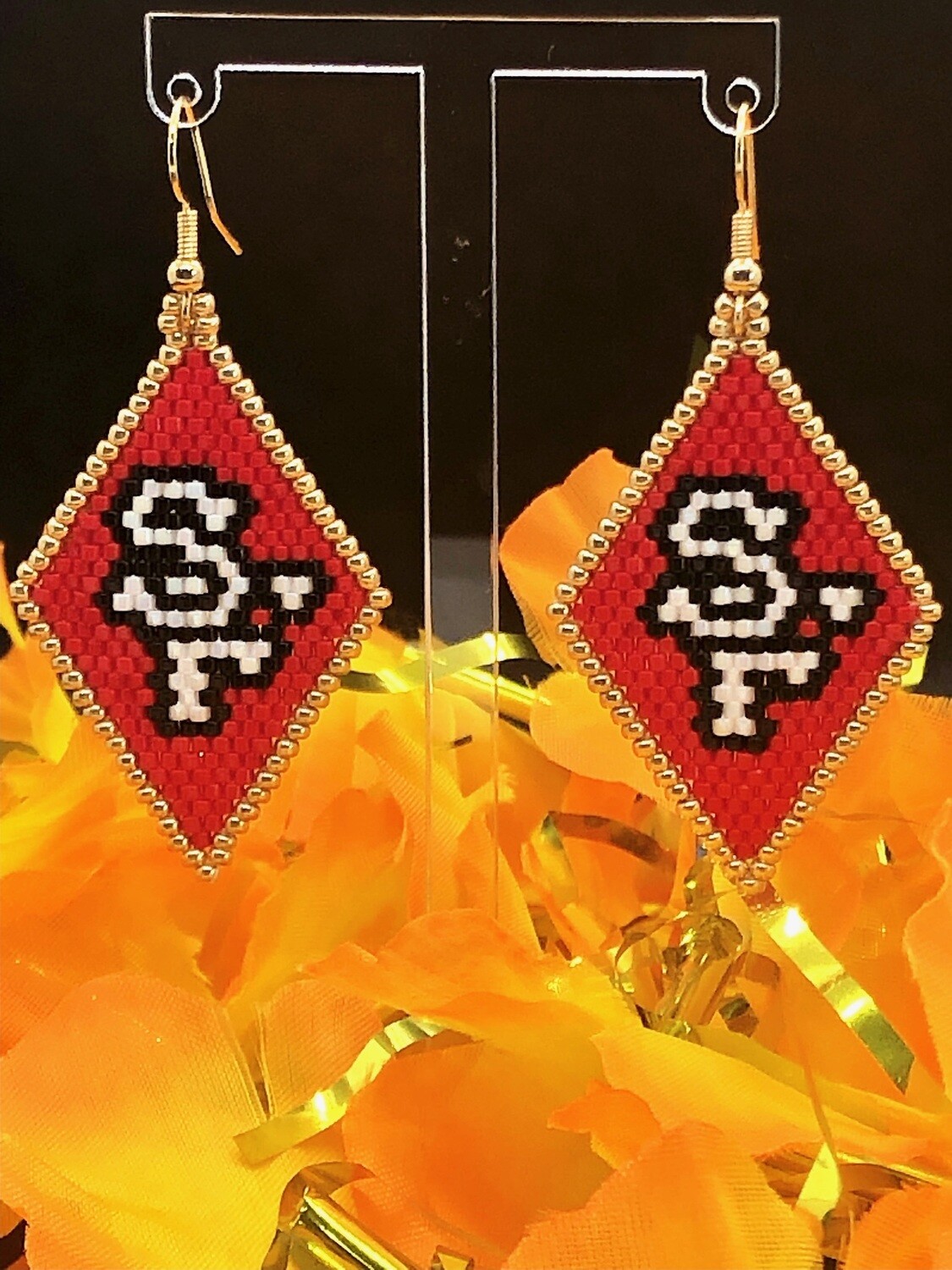 Red Gold Black & White Diamond Sport Earrings