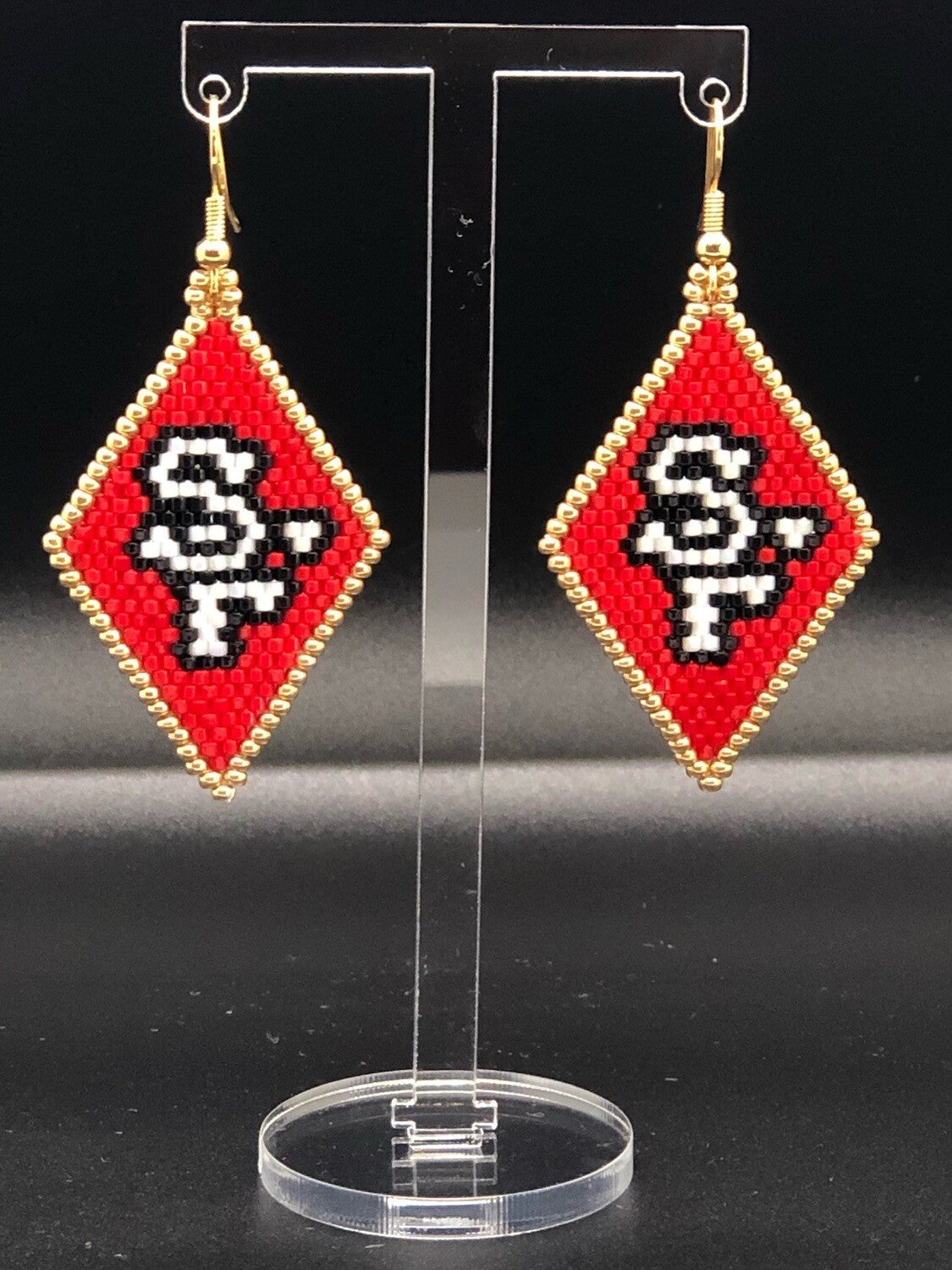 Red Gold Black & White Diamond Sport Earrings